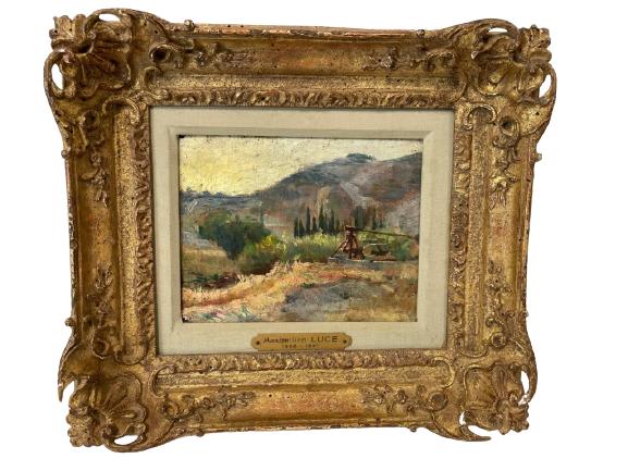 M. LUCE "LANDSCAPE WITH SLUICE" OIL PAINTING 7 3/8 (1 of 7)