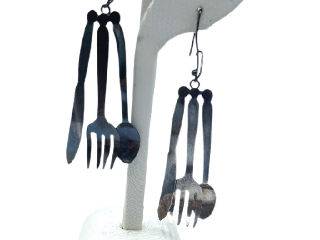 STERLING SILVER KNIFE, FORK, SPOON EARRINGS (1 of 5)
