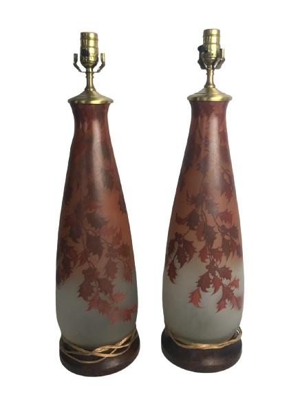 PAIR OF LEUNE/DAUM SIGNED ART DECO FRENCH LAMPS (1 of 12)