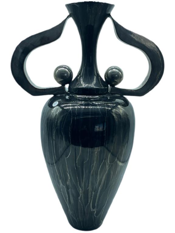 BLACK CERAMIC LARGE URN WITH SILVER HANDLES (1 of 6)