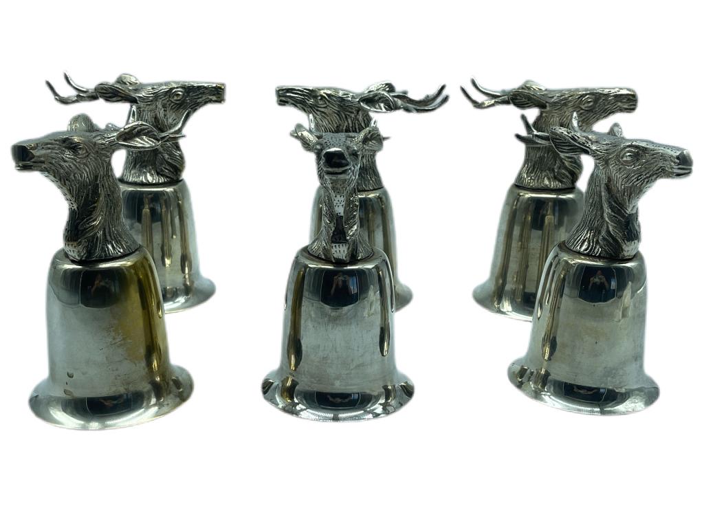 SET/6 VTG PEWTER & SILVER PLATE STAG HEAD GOBLETS (1 of 3)