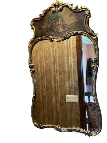 19C. FRENCH ANTIQUE STYLE HAND PAINTED MIRROR 48" (1 of 8)