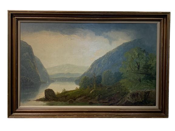 SCOTLAND LOCH LANDSCAPE STYLE OIL PAINTING 41": SCOTLAND LOCH LANDSCAPE STYLE OIL PAINTING | SCOTTISH ART PLEIN AIR-27" X 41" APPROX TO FRAME-VERY GOOD CONDITION -DP819221RF