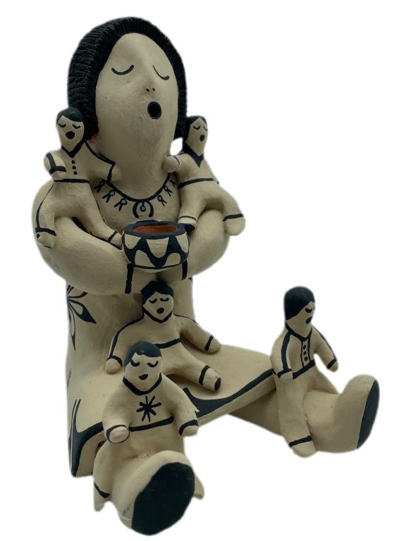 VINTAGE JEMEZ PUEBLO STORYTELLER POTTERY: VINTAGE JEMEZ PUEBLO POTTERY - INITIALED BY ARTIST- STATUE OF NATIVE AMERICAN WOMAN WITH CHILDREN- CREATED IN THE SAN DOMINGO KEWA PUEBLO, NEW MEXICO- VERY GOOD CONDITION- BC081621