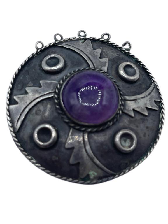 VTG STERLING SILVER AND GEMSTONE BROOCH (1 of 3)