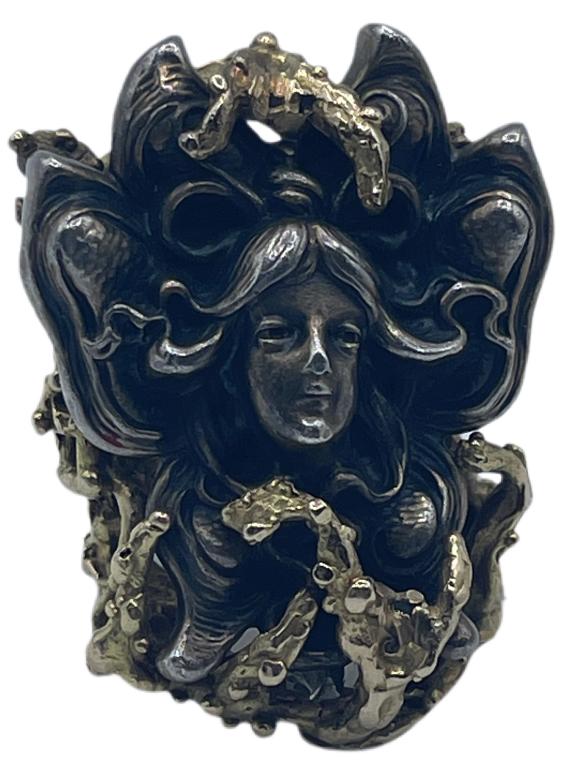 AMAZING ART DECO WOMAN 14K GOLD AND STERLING RING (1 of 9)