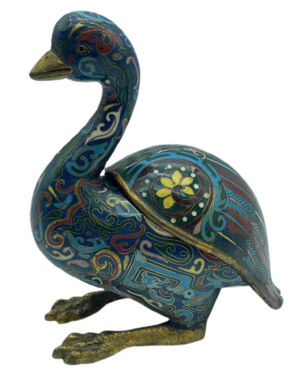 QING DYNASTY STYLE CLOISONNE COPPER ENAMEL DUCK  L (1 of 6)