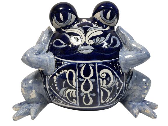 VTG BLUE & WHITE CERAMIC FROG GARDEN PLANTER 18" (1 of 9)