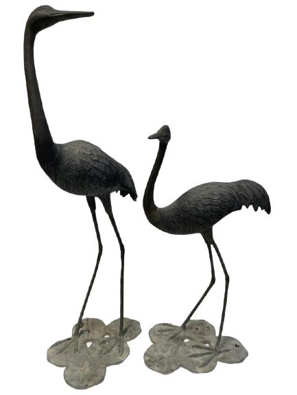 PAIR OF BRONZE CRANE GARDEN SCULPTURES 37.5" (1 of 8)