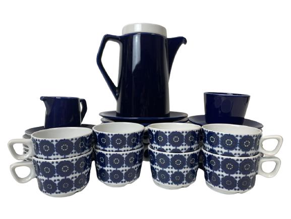 MID CENTURY DANISH COBALT BLUE & WHITE TEA SET (1 of 10)