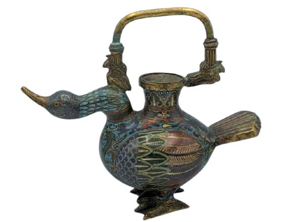 QING DYNASTY STYLE CLOISONNE DUCK TEA POT 8" (1 of 3)