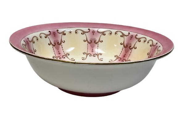 VTG PINK & WHITE FLORAL CERAMIC SERVING BOWL 17" (1 of 7)
