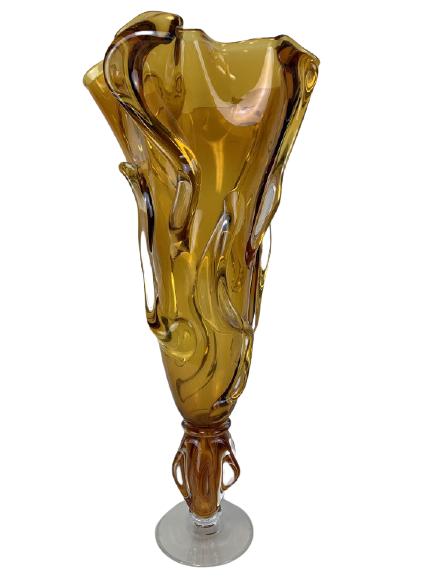 VTG  LARGE MURANO STYLE ART GLASS AMBER VASE 28" (1 of 4)