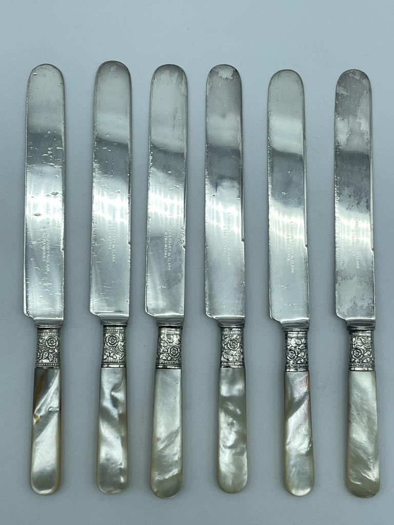 6 ANTIQUE MOTHER OF PEARL / STERLING KNIFE SET (1 of 4)