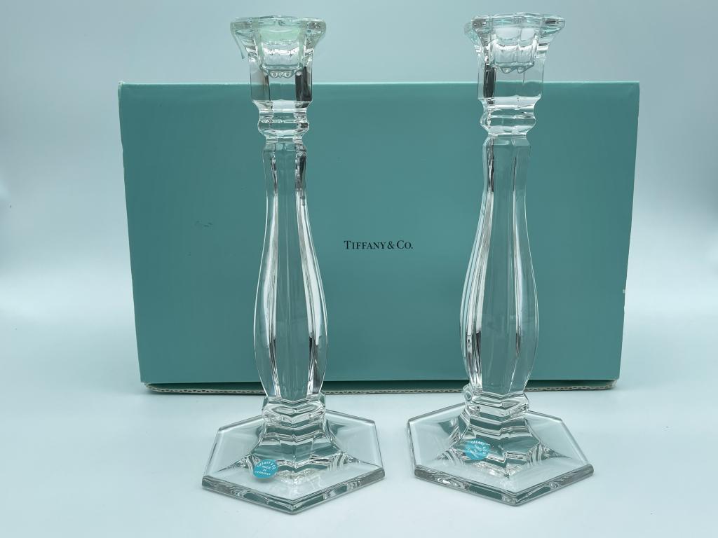 TIFFANY & CO CRYSTAL GLASS CANDLESTICKS IN BOX (1 of 6)