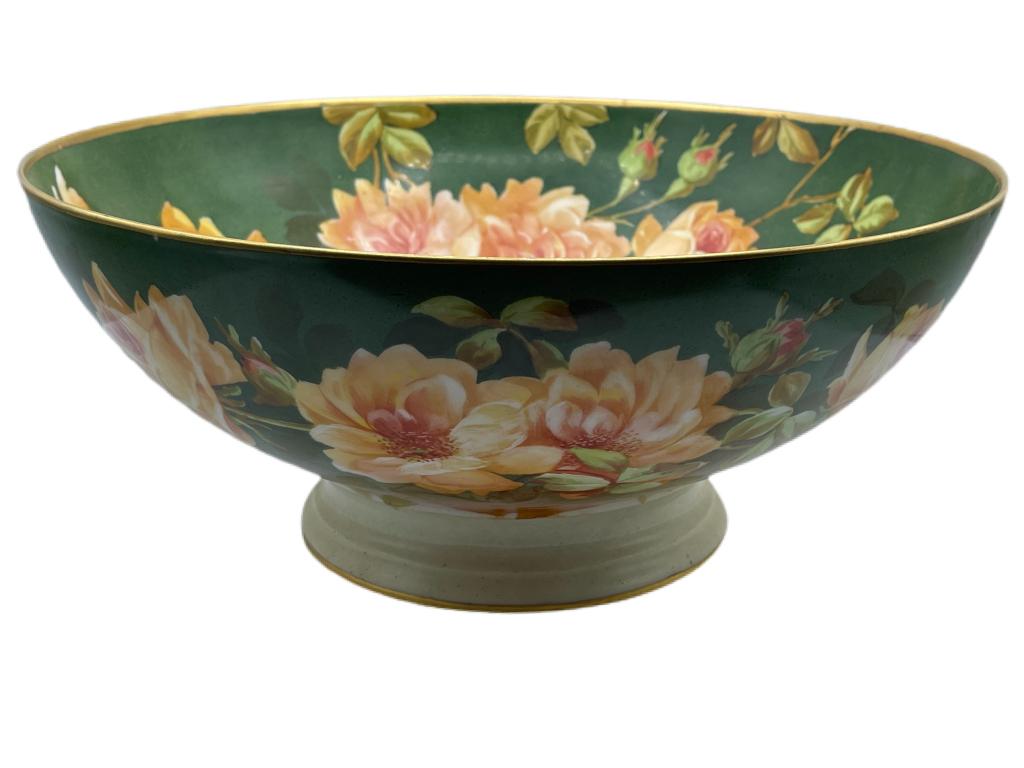 VTG ARTIST SIGNED LIMOGES LARGE FLORAL BOWL (1 of 9)