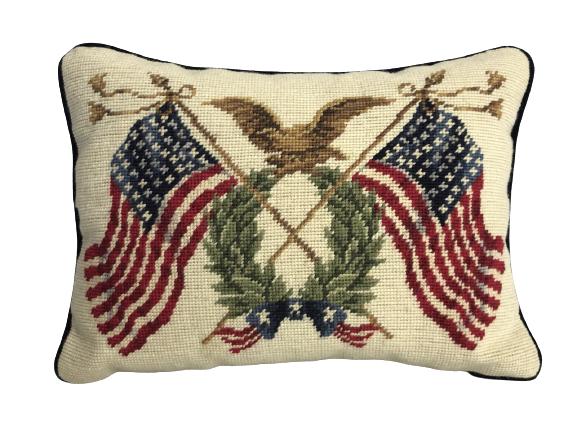 VINTAGE NEEDLEPOINT AMERICANA PILLOW 15" (1 of 6)