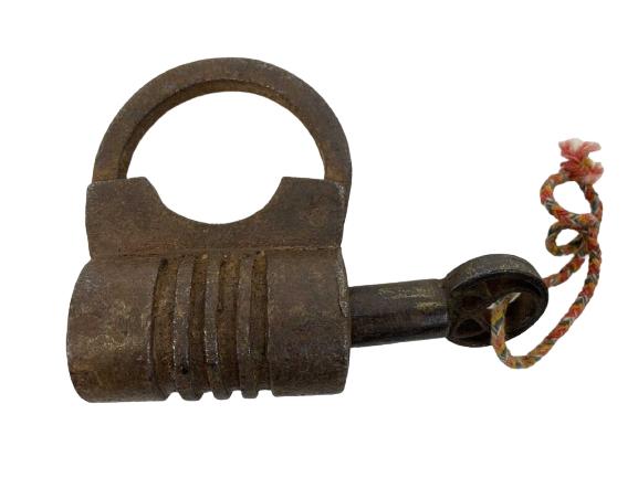 ANTIQUE INDIAN SCREW TYPE PADLOCK AND KEY 3" (1 of 3)