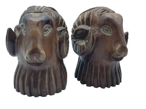 SARREID SPAIN HANDCARVED PAIR RAMS HEAD BOOK ENDS (1 of 5)
