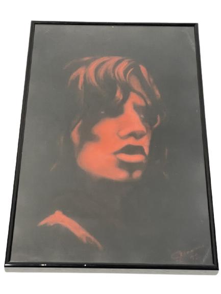ORIGINAL JIM MORRISON THE DOORS CHALK DRAWING 20": ORIGINAL JIM MORRISON THE DOORS CHALK DRAWING-20" X 13" APPROX TO FRAME-SIGNED ILLEGIBLE-VERY GOOD CONDITION-DP9121