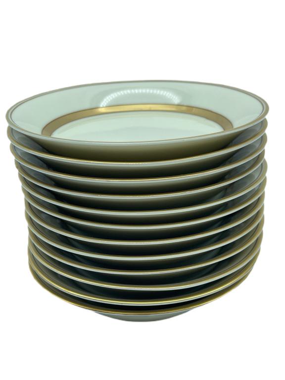 12 FITZ AND FLOYD "GOLDEN HERON" BERRY BOWLS: SET OF 12 FITZ AND FLOYD "GOLDEN HERON" BERRY BOWLS-5 1/4" -VERY GOOD CONDITION. NO CHIPS, CRACKS OR REPAIRS