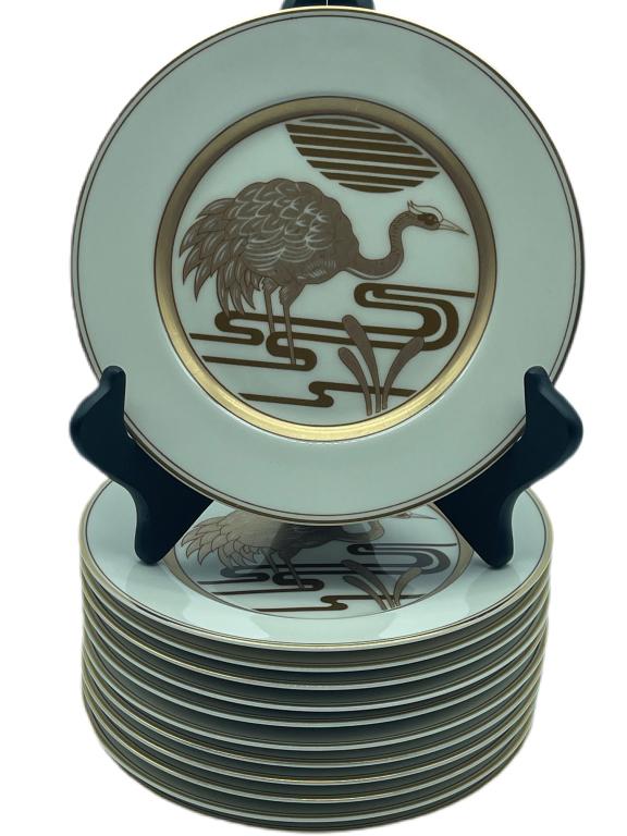 SET OF 12 FITZ AND FLOYD "GOLDEN HERON" PLATES (1 of 5)