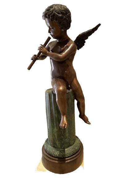 VTG BRONZE CUPID PLAYING THE FLUTE STATUE 41" (1 of 9)