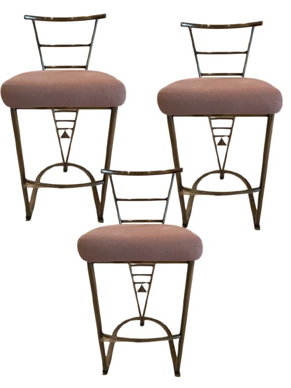 SET OF 3 MID MOD METAL UPHOLSERED BAR STOOLS (1 of 7)