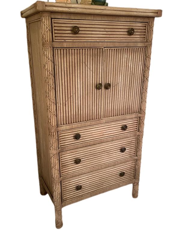 VINTAGE FICKS REED FAUX BAMBOO HIGHBOY DRESSER 62" (1 of 7)