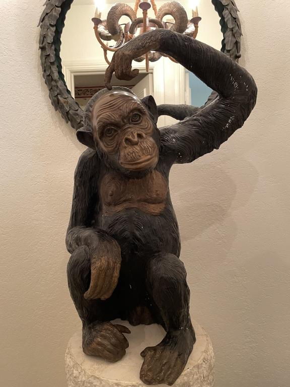 BRONZE MONKEY SCRATCHING HEAD STATUE 26" (1 of 6)