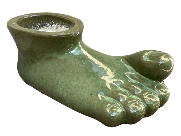 CERAMIC FOOT GARDEN PLANTER 18": CERAMIC FOOT GARDEN PLANTER -9" X 12" X 18" APPROX-VERY GOOD CONDITION, MINOR CHIPPING TO BOTTOM, SEE PHOTOS-DP91421-MUST BE PICKED UP BY CONFIRMED APT BY OCT 1 OR CONFIRMED PICK UP BY DEJAVU OR THIRD