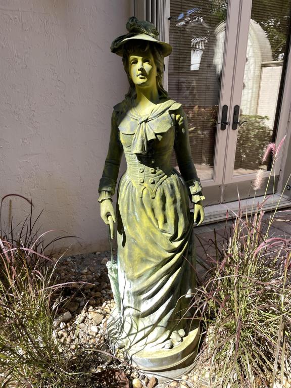 BRONZE STATUE VICTORIAN WOMAN HOLDING UMBRELLA 60" (1 of 9)