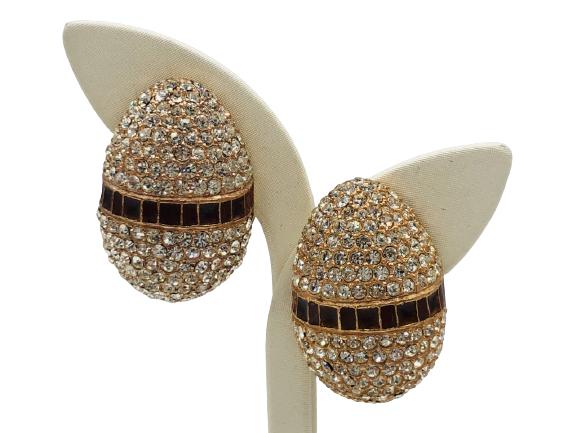 VTG EGG SHAPED CLIP EARRINGS W/CLEAR & RED STONES (1 of 3)