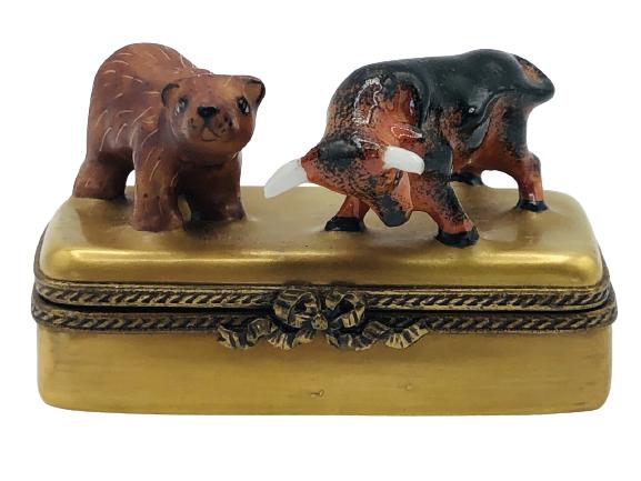 VTG DOW JONES BULL & BEAR LIMOGES TRINKET BOX (1 of 5)