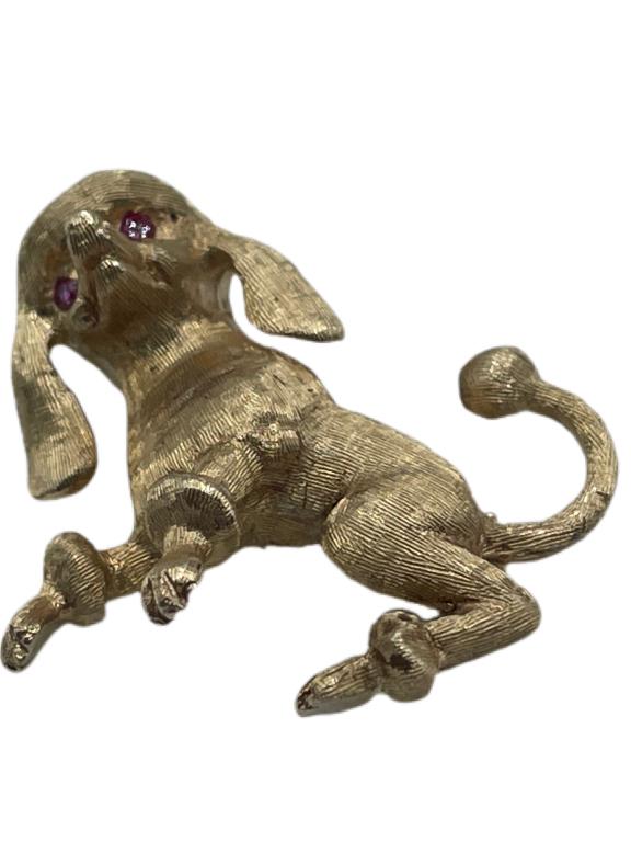 VTG 14K YELLOW GOLD POODLE BROOCH W/ RUBY EYES (1 of 2)
