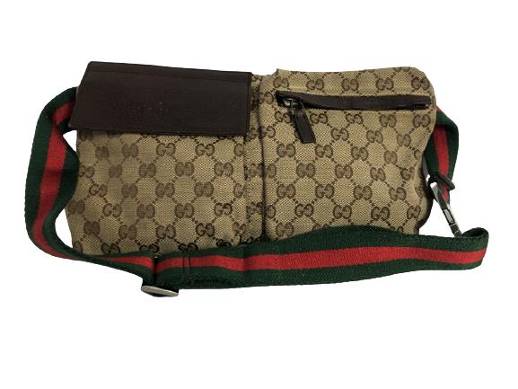 VTG GUCCI BROWN MONOGRAM WEB WAIST POUCH (1 of 6)