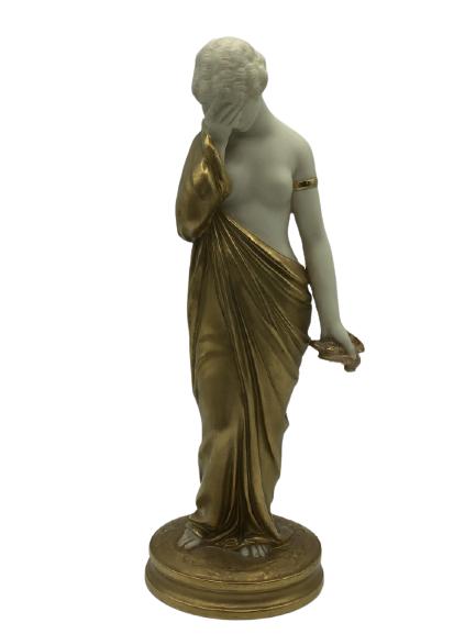 ANTIQUE ROYAL WORCESTER SORROW WOMAN FIGURINE 9.5": ANTIQUE ROYAL WORCESTER SORROW WOMAN FIGURINE 9.5" - 9.5" HIGH X 3.5" WIDEIVORY PORCELAIN WITH GOLD DRESS, BASE & ACCENTS- WOMAN IS SHIELDING HER FACE- MADE IN ENGLAND- VERY GOOD CONDITIONCOLLECTIBLE 
