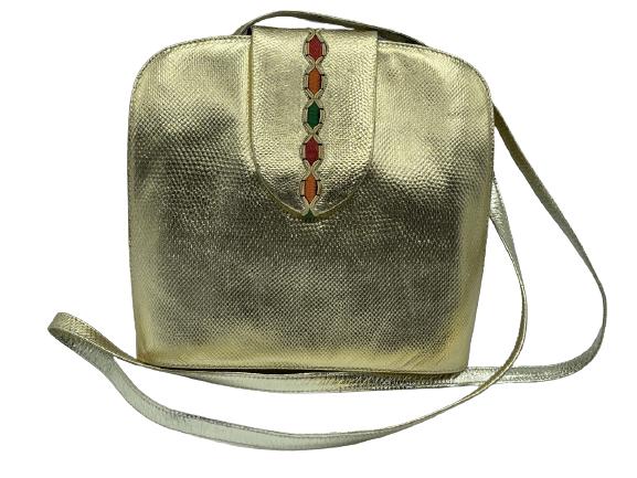 GINO ALDROVANDI GOLD LEATHER RHINESTONE HANDBAG: GINO ALDROVANDI GOLD LEATHER RHINESTONE HANDBAG