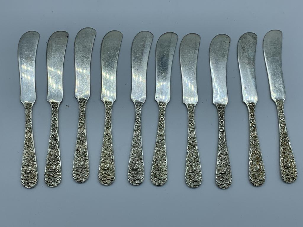 S. KIRK & SON "REPOUSSE" STERLING KNIFE SET 289.4G (1 of 4)
