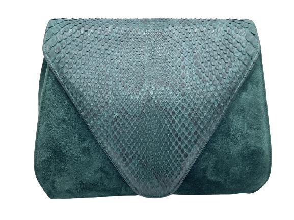 CHARLES JOURDAN GREEN SUEDE HANDBAG CLUTCH (1 of 6)