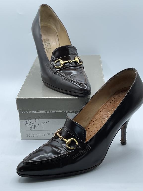 GUCCI BROWN LEATHER CLOSED TOE HEELS SIZE 8 (1 of 4)