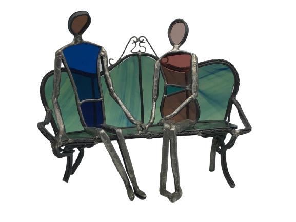 VINTAGE STAINED GLASS COUPLE ON BENCH SCULPTURE (1 of 5)