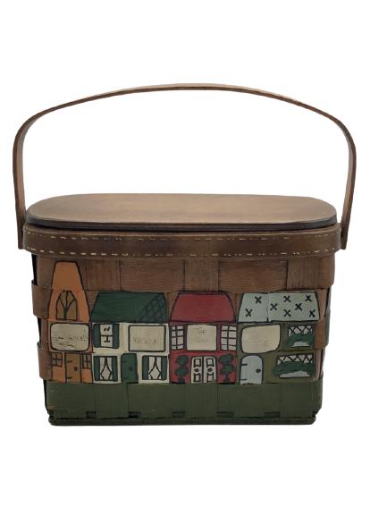 VINTAGE WOOD HAND PAINTED PICNIC BASKET (1 of 7)