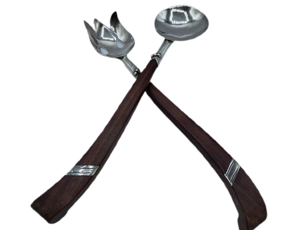 DANISH STYLE STERLING SILVER & TEAK SALAD SERVERS (1 of 4)