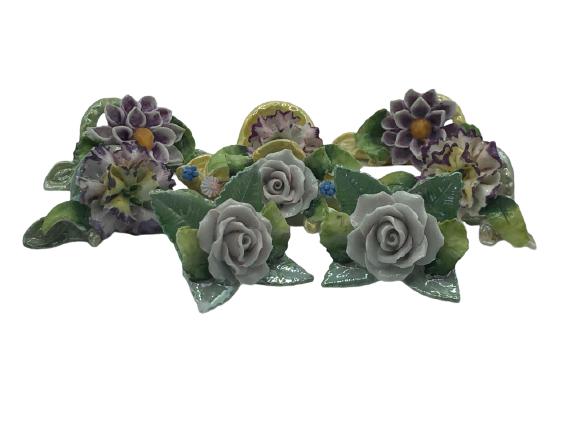 SET/8 PORCELAIN FLOWER PLACE CARD HOLDERS: SET/8 PORCELAIN FLOWER PLACE CARD HOLDERS - VERY GOOD CONDITION- BC080521