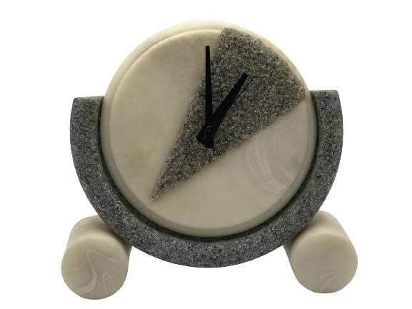 MODERN SIGNED STONE-LOOK CLOCK 7.75": MODERN SIGNED STONE-LOOK CLOCK 7.75" - 7.75" LONG X 2.5" WIDE X 7.5 HIGH- VERY COOL AND CONTEMPORARY- VERY GOOD CONDITION BUT NOT TESTED- COLLECTIBLE HOME DECOR; TIME PIECES; CLOCKS- BC080621