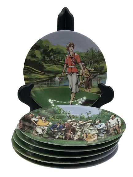 S/6 PHILIPPE DESHOULIERES GOLF THEME CANAPE PLATES (1 of 4)