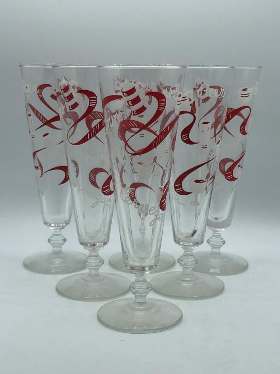 SET/6 VINTAGE FUN GLASS BEER PILSNERS 8.5" (1 of 4)