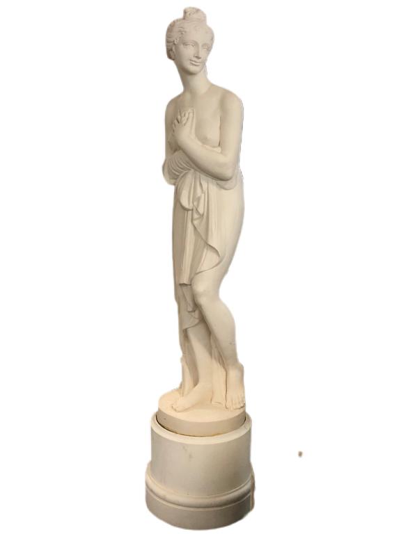 VINTAGE ROMAN WOMAN ON PEDESTAL GARDEN STATUE (1 of 5)