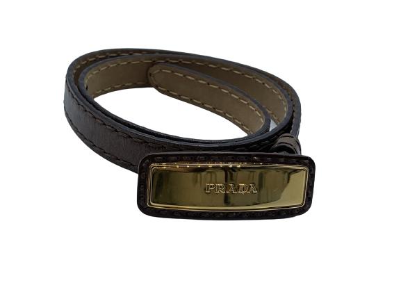 PRADA BROWN LEATHER BELT WITH  BRASS PRADA PLAQUE (1 of 3)